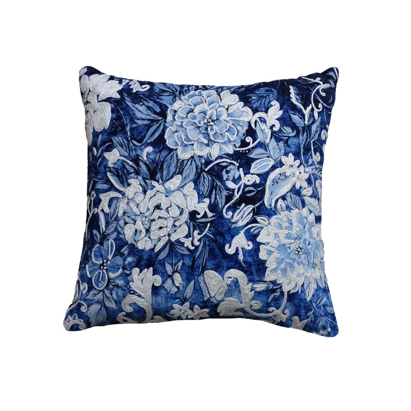 House of Hampton Shreya Floral Blue & White Throw Pillow